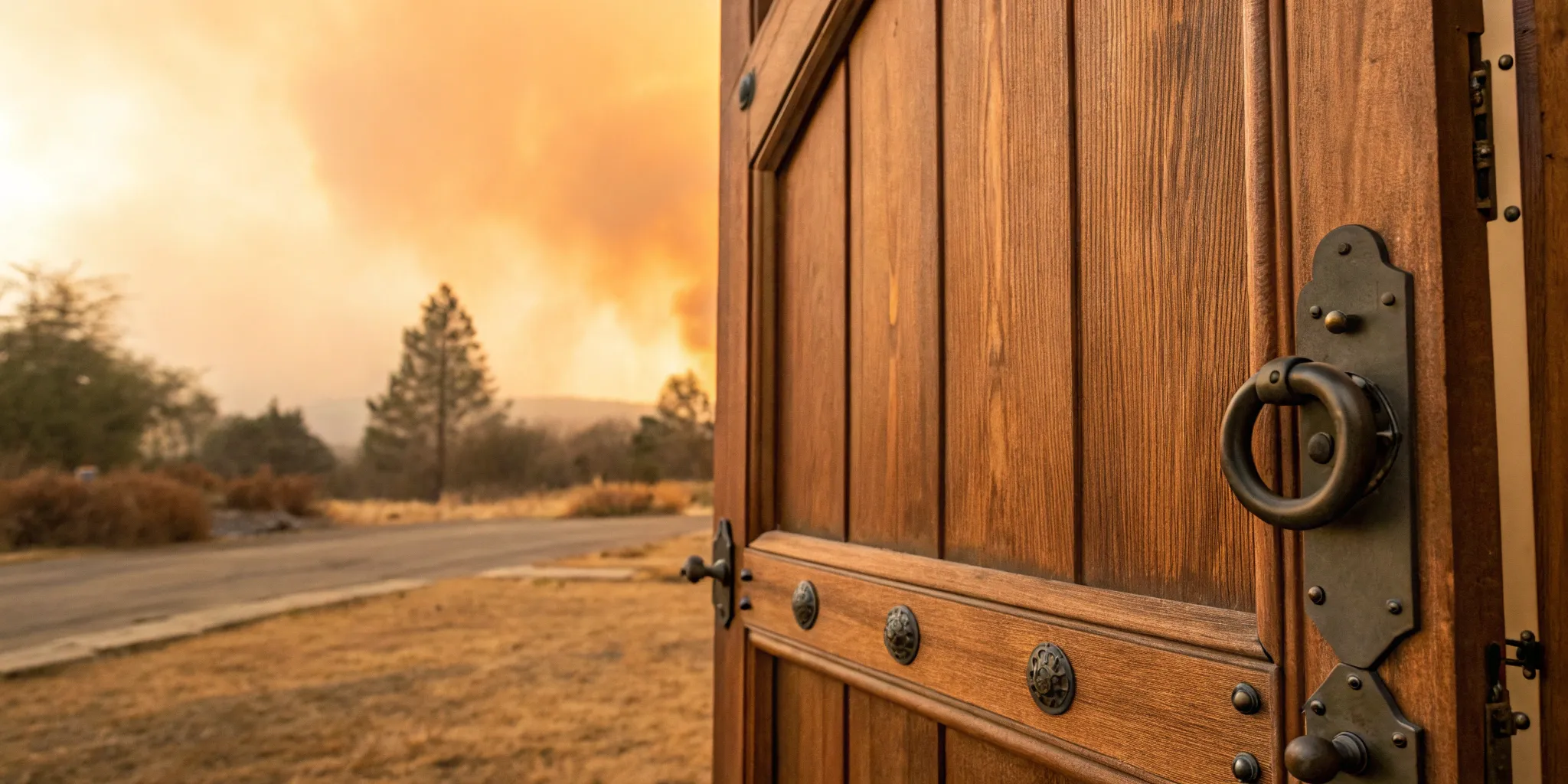 Sealing a door against wildfire embers.